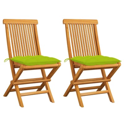 vidaXL - Opklapbare - stoelen - met - felgroene - kussens, - 2 - stuks, - massief - teakhout