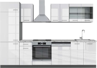 Vicco R-Line Complete keukeneenheid – 300 cm, WB Marmer Wit hoogglans/antraciet