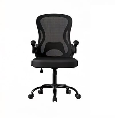 Bureaustoel Computerstoel 60 x 60 x (95.5-105.5) cm Zwart Ergonomisch ontwerp Met lendensteun, kantelfunctie en opklapbare armleuningen Stevige en duurzame metalen voet Ademend gaas met comfortabele zitting Geschikt voor studeerkamer en kantoor