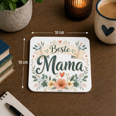 Onderzetter Beste Mama – 10 x 10 cm – Moederdag Cadeau – Vierkante Onderzetter met Bloemen Design – Cadeau voor Mama