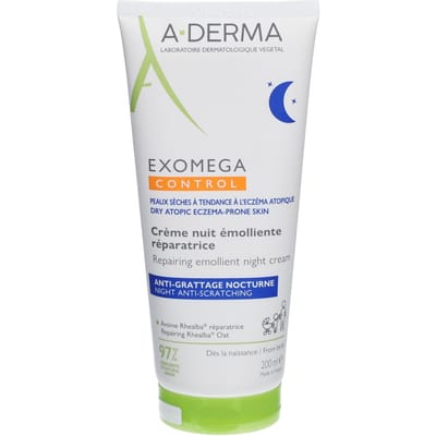 A-Derma Exomega Control Nacht herstellende emolliërende crème anti-nachtjeuk | Droge huid met neiging tot atopisch eczeem 200 Nachtcrème