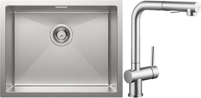 Auralum Max Spoelbak voor keuken 55x44cm - Spoelbak Keuken Met Keukenkraan met Uittrekbare Uitloop - Spoelbakken met sifon en overloopset - Enkele spoelbakken RVS