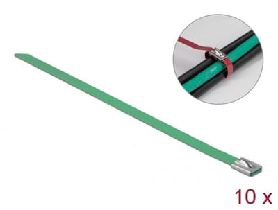 Delock Stainless Steel Cable Ties L 200 x W 7.9 mm green 10 pieces