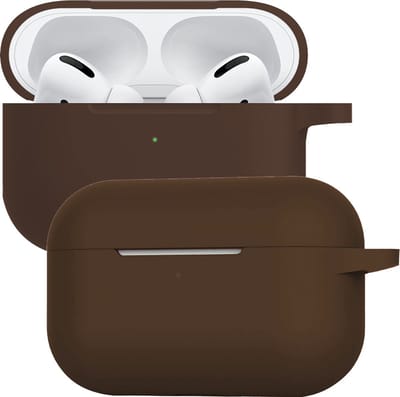 Case - Geschikt voor Apple Airpods Pro - Siliconen Hoes met Clip - Silicone Hoesje Cover - Bruin