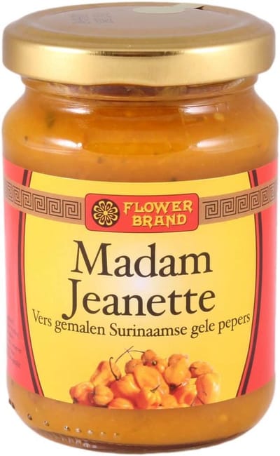 Flower Brand Sambal - Madame Jeanette Pittige Chili Saus. Kruidenige en pikante condiment voor een authentieke smaak, 200 g.