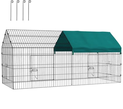 PawHut Freilaufgehege 220 x 85 x 103 cm Kleintiergehege mit Abdeckung, 4 Türen, Meerschweinchen Gehege für Kaninchen, Indoor, Outdoor, Stahl, Grün