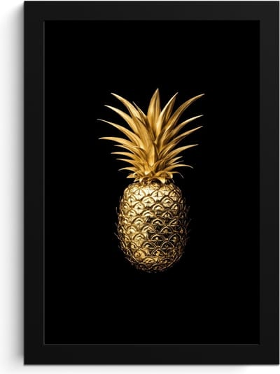 Fotolijst inclusief poster - Posterlijst 20x30 cm - Posters - Ananas - Zwart - Goud - Luxe - Foto in lijst - Keuken decoratie muur - Wanddecoratie accessoires - Muurdecoratie - Schilderijen