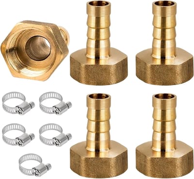 5-delige Messing Slangverbinder 10mm Barb x 1/2 Inch Vrouwelijke Draad, Tuinslang Aansluiting met Slangklem, Voor Tuin en Sanitair Gebruik