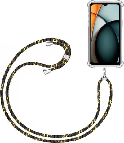 Telefoonkoord + Hoesje Geschikt voor Xiaomi Redmi A3 - Lengte Verstelbaar - Telefoonketting - Shock Proof Case - Zwart Goud