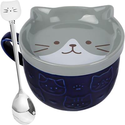 Schattige Kat Mok met Deksel, 300ml Dierlijke Theekop, Keramische Koffiemok met Lepel, Perfect voor Koffie, Thee en Cadeaus