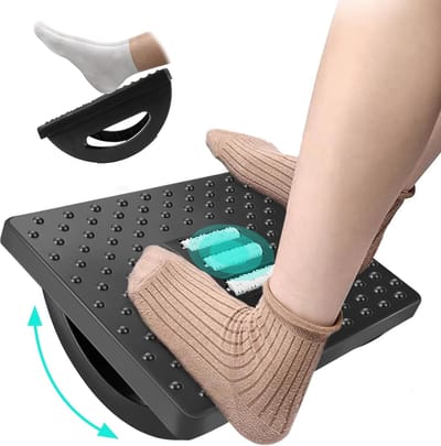 Voetensteun - Met rolmassagefunctie - Voetsteun voor onder het bureau - Tegen Rugpijn – Voetenbankje - Eenvoudige hoekverstelling - Bureau Accessoires - Voor Ergonomisch Zithouding - Zwart