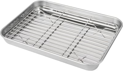Dailygoods- Bakvormen Set - Rechthoekige Bakplaat met Afneembaar Rooster - Roestvrij Staal - 2 Stuks - 23 x 18 x 2 cm - Voedselveilig