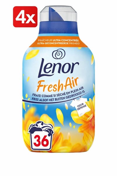 (4x) Lenor Wasverzachter Fresh Air Zonnestralen 36 Wasbeurten - 504 ml