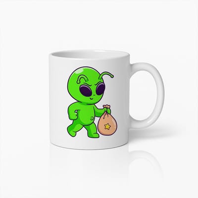 Grappige Alien Cartoon Mok met Schattig Groen Ruimtefiguur – Uniek Cadeau voor Sci-Fi Fans
