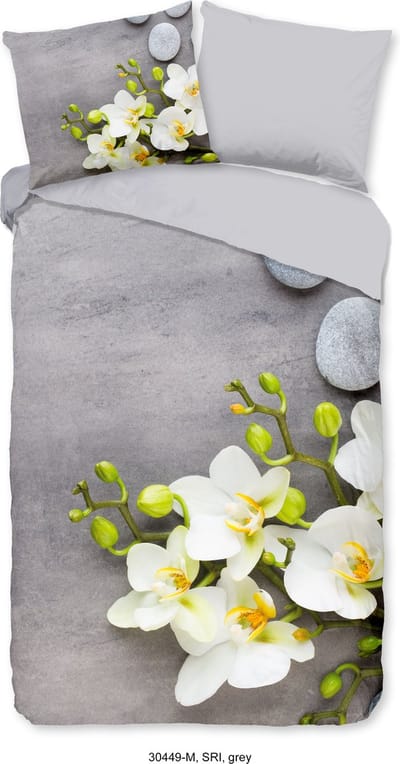 Pure dekbedovertrek bloemen - 1 persoons 140x200/220 cm - Grijs - Microvezel