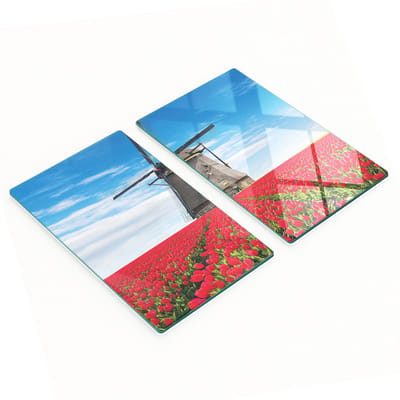 Stijlvolle en duurzame glazen borden met print van een tulpenmolen, 2x30x52 cm