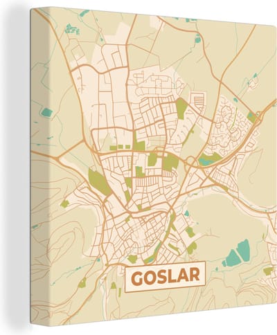 Canvas Schilderij Goslar - Plattegrond - kaart - Vintage - Stadskaart - 20x20 cm - Wanddecoratie