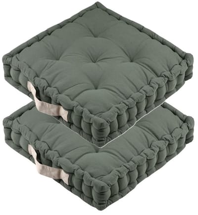 Stof Textile Vloerkussen DUO - 2x - olijfgroen - katoen - 45 x 45 x 10 cm - vierkant - Extra dik - extra zitplaatsen - spelen - gamen - relaxen