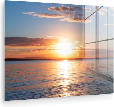 MuchoWow® Glasschilderij 40x30 cm - Schilderij acrylglas - Zee - Zon - Kleuren - Foto op glas - Muurdecoratie woonkamer - Wanddecoratie slaapkamer - Schilderijen