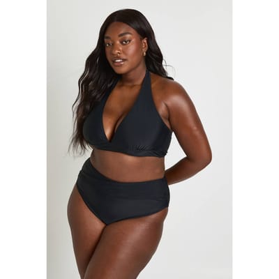 boohoo Dames Plus Buikcontrolerende Wikkel Taille Bikinibroekje | Zwart | Maat: 56