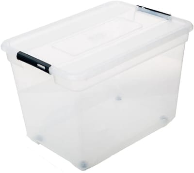 5Five opberg kist met deksel - Solutions Box - 100 liter - 67 x 48 x 46 cm - kunststof - transparant - met wielen