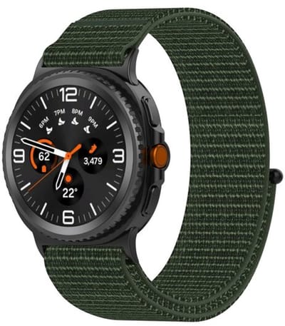 By Qubix - smartwatch bandje - Compatible Samsung bandje - Sportloop nylon bandje - Donkergroen - Geschikt voor Samsung Galaxy Watch 9 (40/44mm) - Watch 8 (40/44mm) - Watch 8 Classic (46mm)