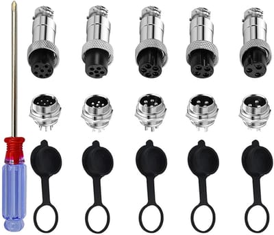 Set van 15 Aviation Plug Connectoren met Rubber Beschermkap en Schroevendraaier - 5A, 12 mm Draad, Geschikt voor 3 Pin, 4 Pin en 5 Pin Toepassingen