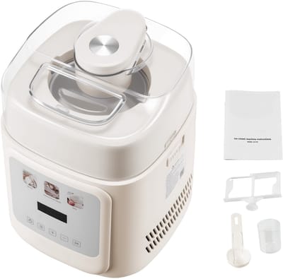 Automatische IJsmachine - Met Ingebouwde Compressor - 1 Liter Inhoud - Zonder Voorvriezen - 4 Programma's - Gelato/Roomijs/Sorbet/Frozen Yoghurt - Wit