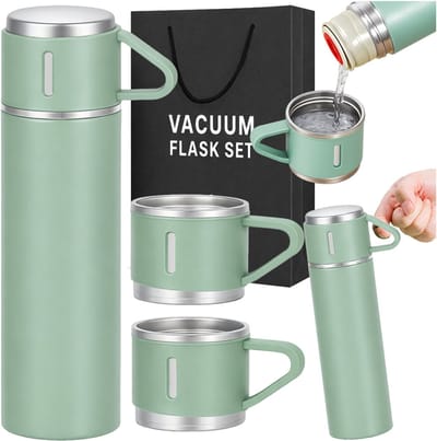 Thermosfles van 400 ml + 3 Kopjes – Roestvrij staal – Voor Warme en Koude Dranken