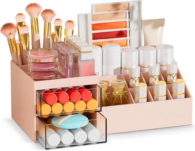 Make-up organizer met laden - multifunctionele cosmetica-opslag voor huidverzorging en badkamer - roze
