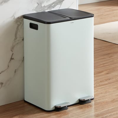 CASABEL 60L Recyclingbak, 2x30L Roestvrij Staal, Mintgroen, Dubbele Vakken, Pedaal, Uitneembare Bakken, Geluidsarme Deksel