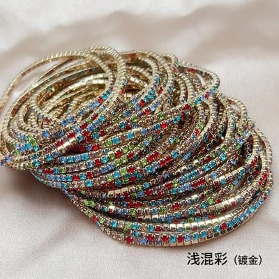 1 Pièce Or 2mm Rangée Unique Zircon Cubique Bracelet Tennis Bracelet Élastique pour Femmes Bijoux Streetwear Multicouches gray