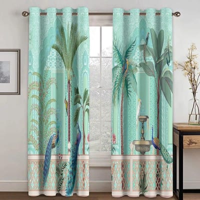 Prachtige Pauw Met Bloemen Vlinder 3D Digitaal Printen Slaapkamer Woonkamer Raamgordijnen 2 Panelen Slaapkamer Decor Haken W50xH130(CM)x2PCS-Grommet Top