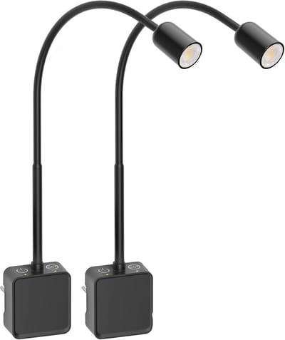 Set van 2 Flexibele LED Spot Leeslampen voor Wandmontage met Stekker - Dimbare Wandlampen Zwart