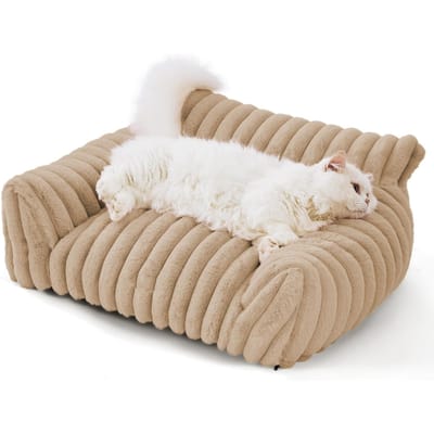 Kattenbank Bed Schattig Huisdierenbed voor Kleine Middelgrote en Grote Katten en Honden Pluizig Bankbed voor Huisdieren Binnen M beige