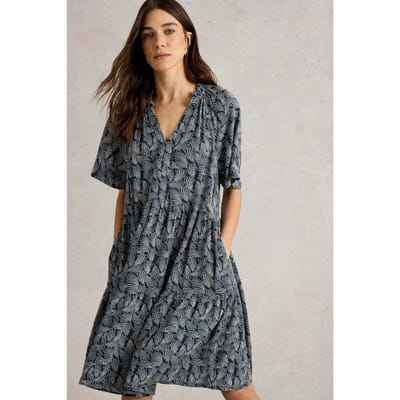 White Stuff Sophia Crinkle Dress Navy Print Taglia: 10 PETITE | Abiti in T-Shirt Outlet | Donna | Blu