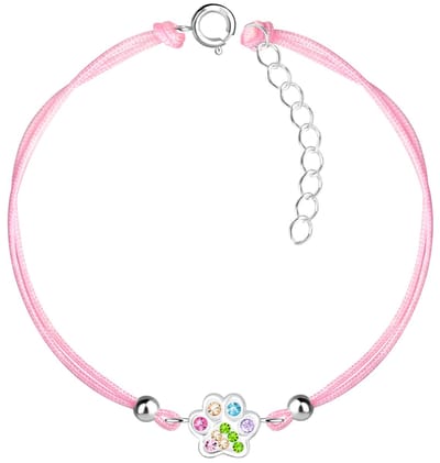Joy|S - Zilveren kat hond dierenpoot bedel armband - poot afdruk bedel sterling zilver 925 met kristal - roze koord - th97