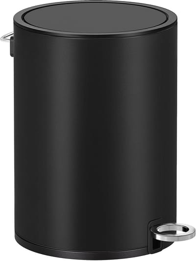 Prullenbak met 3 liter grote kunststof binnenemmer deksel en handvat voetschakelontwerp voor eenvoudig openen van het deksel, stevig en duurzaam metalen buitenframe, geschikt voor keuken woonkamer badkamer en slaapkamer 23,8 x 18,8 x 25,7 cm, zwart.
