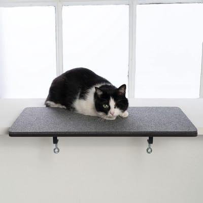 Famanu – Vensterbank kattenbed met verlenging, comfortabele kattenhangmat met kussen, stevig ontwerp, antraciet