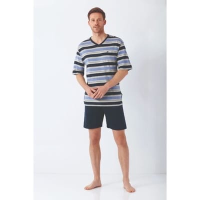 Premium katoen heren shortama blauw/marine Hajo - Blauw - Maat - 58