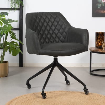 Bronx71® Eetkamerstoel met wieltjes Levi zwart/antraciet eco-leer - stoel