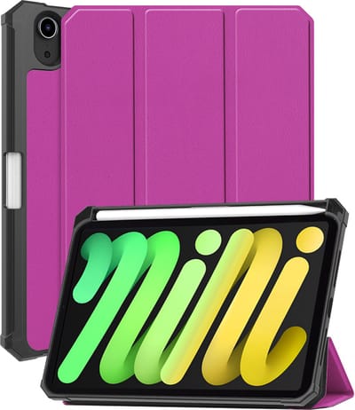 Hoes - Geschikt voor Apple iPad Mini 7 (2024) - 8.3 inch - 7e Generatie - Dun & Stevig - Trifold Bookcase - Hard Cover Case - Met Uitsparing Geschikt voor Apple Pencil - Hardcover Book - Tablet Hoesje - Paars