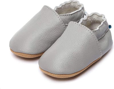 Steppies Babyslofjes Leer - Lichtgrijs - Maat 16-17 (0-6 maanden, 11 cm) - met Suède Zool