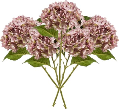 Emerald Kunstbloem hortensia tak - 5x - Annabelle - 52 cm - paars - Kunst zijdebloem - Hydrangea