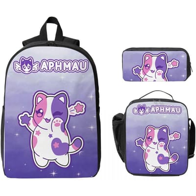 3 Stuks APHMAU Kawaii Katten Schooltassen Set voor Kinderen Etui Rugzak Sets met Lunchbox Voor School Leerlingen Daypack gray