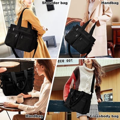 Corduroy Schoudertas Dames – Middelgrote Tote Tas voor Werk, School en Reizen