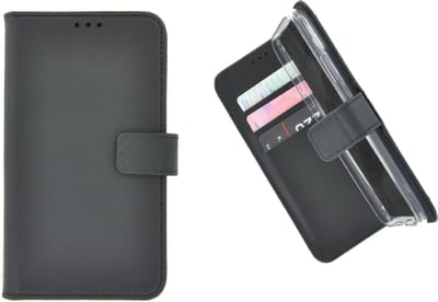 Geschikt voor iPhone XS Max hoesje - Bookcase - Portemonnee Hoes Echt leer Wallet case Effen Zwart