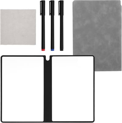 Herbruikbaar A5 Droog Uitwisbaar Notitieboek - Stevig PU Leer - Milieuvriendelijk - Handig Formaat - 24x16,5 cm - Herbruikbaar voor Kantoor, School en Thuis - Incl. Stiften en Wisdoekje