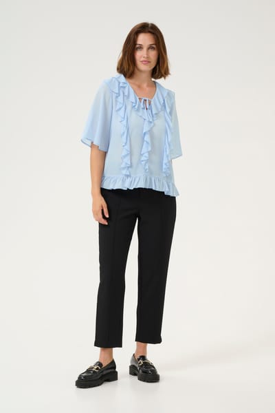 Blouse met korte mouwen Regular fit Soft Chambray light blue