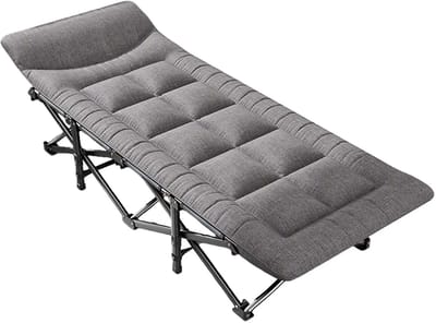 Hutjemutje - kampeerbed - veldbed - opvouwbaar campingbed - met opbergtas - met kussen & zijvak - 190x65 cm - stevig & comfortabel - grijs
